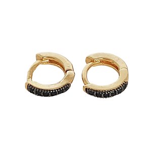 Brinco argola pequena em banho de ouro 18k cravejada de micro zircônias negras
