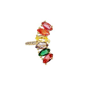 Brinco piercing fake em banho de ouro 18k cravejado de zircônias coloridas