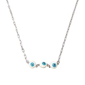 Choker em banho de ródio branco elos cartier e ollho grego