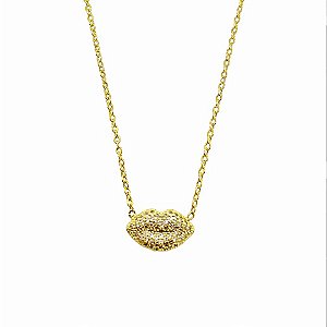 Colar em banho de ouro 18k com boca cravejada de zircônias cristais