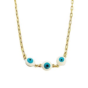 Choker em banho de ouro 18k elos cartier com olho grego