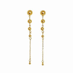 Brinco longo em banho de ouro 18k esferas e corrente