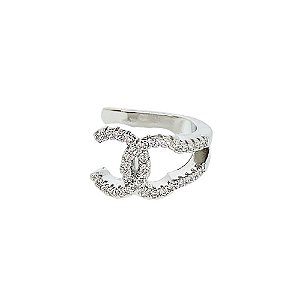 Brinco piercing em banho de ródio branco inspiração cravejado de zircônias cristais