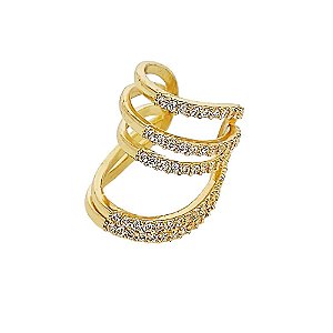 Brinco piercing em banho de ouro 18k com cinco voltas cravejadas de zircônias cristais