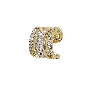 Brinco piercing em banho de ouro 18k cravejado de zircônias cristais
