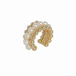 Brinco piercing em banho de ouro 18k com bolinhas e pérolas