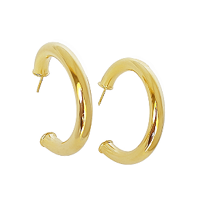 Brinco argola tubo em banho de ouro 18k