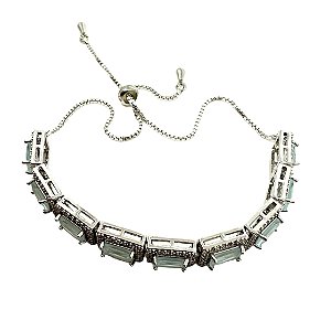 Pulseira fecho gravata em banho de ródio branco cravejada de zircônias com pedras fusion azul bebê