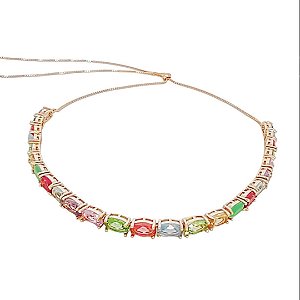 Colar gravatinha em banho de ouro 18k com zircônias coloridas