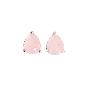 Brinco em banho de ródio branco com gota fusion rosa