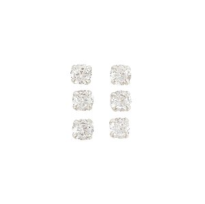 Trio de brincos pequenos em prata 925 com zircônias cristais