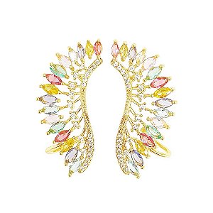 Brinco ear cuff asas em banho de ouro 18k cravejado de zircônias cristais
