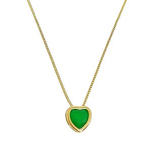 Colar banhado em ouro 18k com coração de pedra fusion verde esmeralda