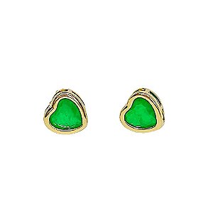 Brinco coração banhado em ouro 18k com pedra fusion verde