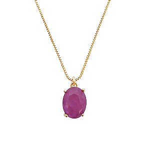 Colar banhado em ouro 18k e pingente de pedra fusion roxa