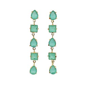 Brinco em banho de ouro 18k com pedra fusion verde turmalina