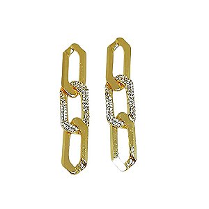 Brinco em banho de ouro 18K elos com zircônias cristais