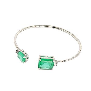 Bracelete em banho de ródio branco com pedra fusion verde