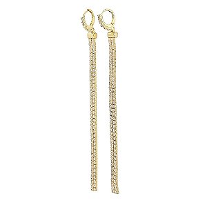 Brinco longo em banho de ouro 18k argola e riviera cravejado de zircônias cristais
