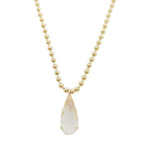 Colar em banho de ouro 18k corrente de bolinhas com gota de cristal