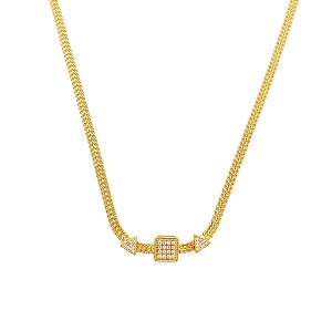 Choker em banho de ouro 18k com triângulos e quadrado cravejados de zircônias