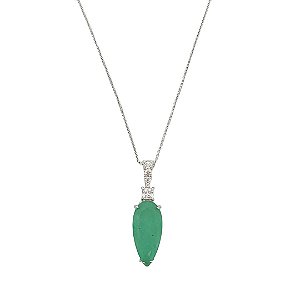 Colar em banho de ródio branco com zircônias cristais e gota em pedra fusion verde