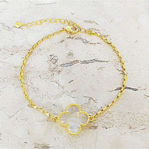 Pulseira inspiração em banho de ouro 18k com trevo em cristal