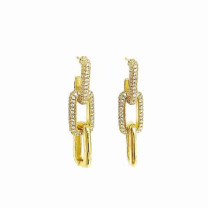 Brinco desmontável em banho de ouro 18k cravejado de zircônias cristais