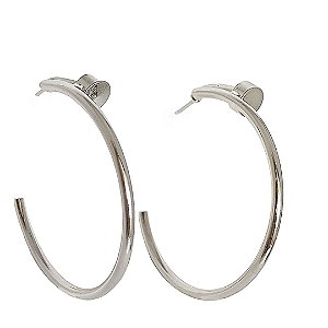Brinco argola prego lisa banhada em ródio branco