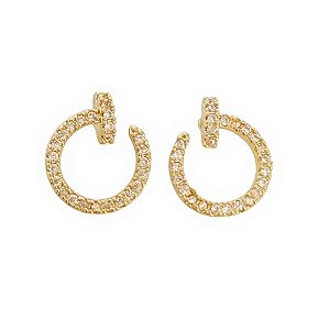 Brinco inspiração argola prego banhada em ouro 18k cravejada de zircônias