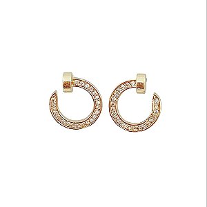 Brinco inspiração argola prego em banho de ouro 18k cravejada de zircônias