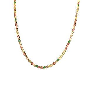 Colar longo rivera banhado em ouro 18k cravejado de zircônias coloridas