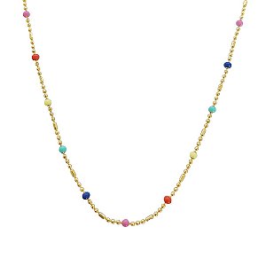 Choker banhado em ouro 18k com bolinhas coloridas