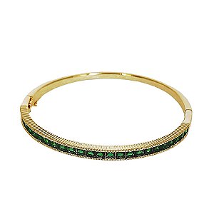 Bracelete em banho de ouro 18k cravejado de zircônias verde esmeralda