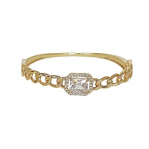 Bracelete banhado em ouro 18k detalhe em elos com zircônias e um cristal
