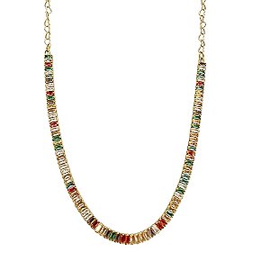 Choker em banho de ouro 18k com zircônias baguetes coloridas
