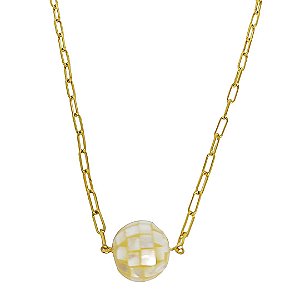 Colar cartier banhado em ouro 18k com globo em madrepérola