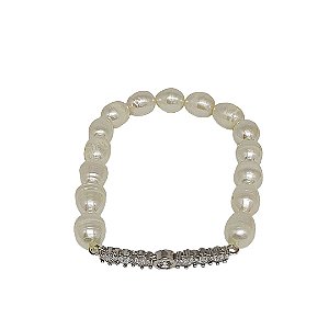 Pulseira em banho de ródio branco de pérola de agua doce com zircônias