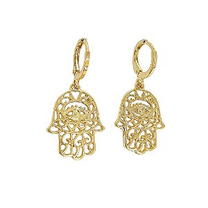 Brinco argola banhado em ouro 18k com mão de fátima