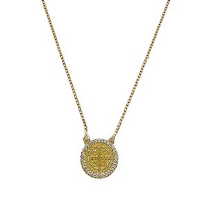 Colar relicário banhado em ouro 18k duas medalhas cravejadas de zircônias