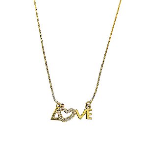 Colar banhado em ouro 18k love com coração com zircônia cristal