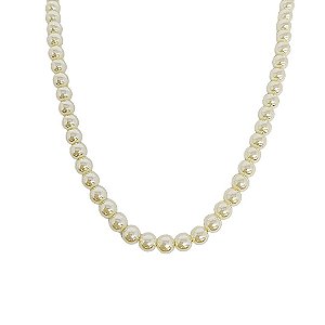 Colar de pérolas champanhe com fecho boia banhado em ouro 18k