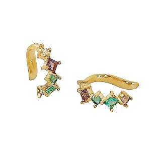 Brinco banhado em ouro 18k cravejado de zircônias coloridas