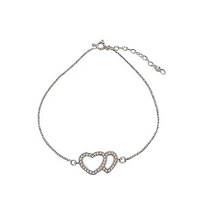 Pulseira banhada em ródio branco com corações vazados cravejados de zircônias