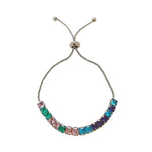 Pulseira regulavel em banho de ródio branco com cristais coloridos