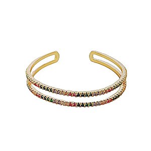 Bracelete em banho de ouro 18k duas voltas cravejado de zircônias coloridas