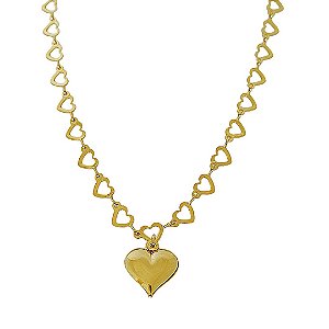 Colar banhado em ouro 18k corrente de corações com pingente de coração