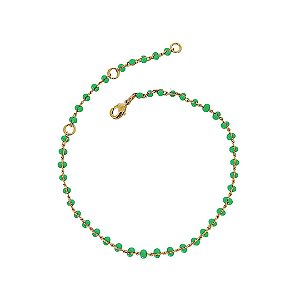 Pulseira banhada em ouro 18k com pequenas bolinhas verdes
