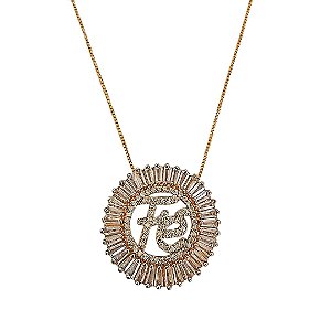 Colar em banho de ouro 18k pingente fé com zircônias baguetes