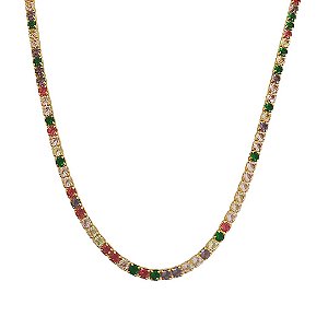 Colar em banho de ouro 18k riviera de zircônias coloridas